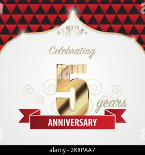 5 years anniversary celebration golden style. Vector illustration Stock Vector