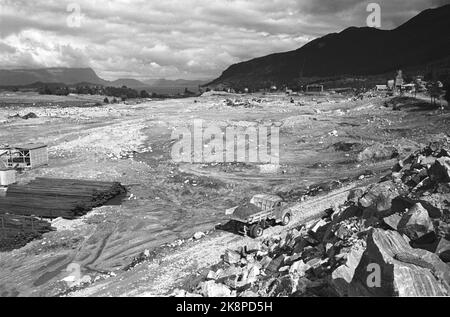 Husnes 19641003. The aluminum plant at Husnes is being built. The excavators change the landscape from day to day. Here from the construction site. Photo: Sverre A. Børretzen Current / NTB Stock Photo