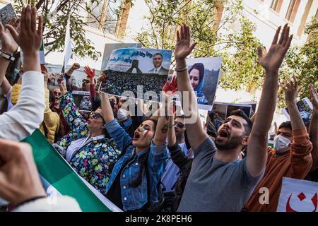 Protesters are outside the Iranian consulate in London, demanding the ...