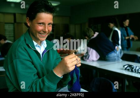 Oslo 198806. Prince Haakon Magnus at school. With knitwear in the classroom at Christian high school (kg) during the arts and crafts. NTB archive photo Bjørn Sigurdsøn / NTB Stock Photo