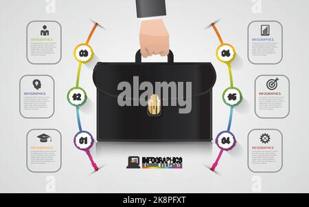 Infographic design template. Briefcase with icons. Vector illustration. Stock Vector