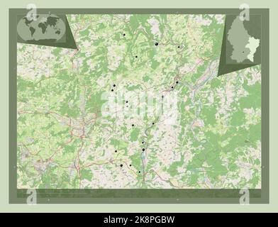 Grevenmacher, district of Luxembourg. Open Street Map. Locations of major cities of the region. Corner auxiliary location maps Stock Photo