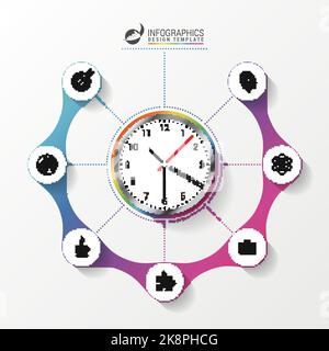 Abstract infographic with clock. Modern design. Vector illustration Stock Vector