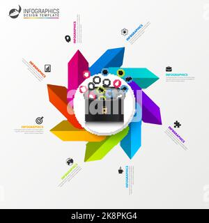 Infographic design template. Briefcase with icons. Vector illustration Stock Vector