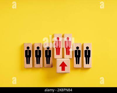 Promotion for business team group members. Employee selection, career advancement, growth or recruitment for candidates. Stock Photo