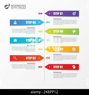 Infographic timeline design template with paper tags. Vector illustration Stock Vector