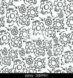 Gears seamless pattern. Vector background. Vector seamless pattern for children, fabrics, clothes, wallpaper, nursery Hand drawing Stock Vector