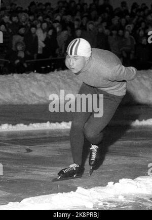 Notodden 19580118-19. NM skates Skater Roald Aas in action won 2nd place during the NM skating. Photo: NTB / NTB Stock Photo