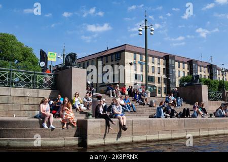A view of the historical buildlings on the shore of the River of Geats river in Gothenburg, Sweden Stock Photo
