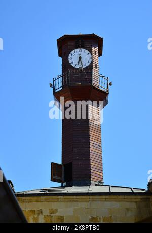 Located in Gumushacikoy in Turkey, the Clock Tower was built in 1900. Stock Photo