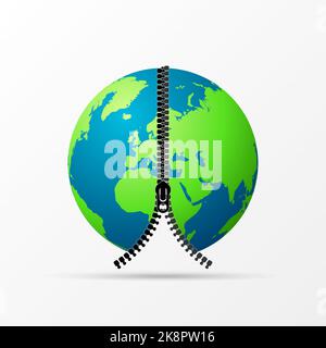 Earth globe with zipper. Connection concept. Vector illustration Stock Vector