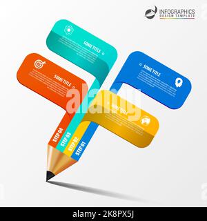 Education concept with pencil. Infographics design template. Vector illustration Stock Vector