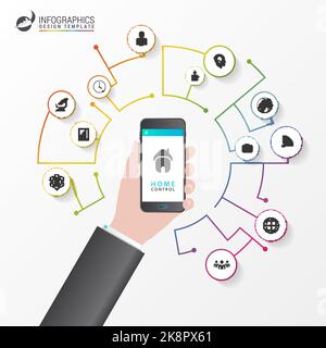 Smart home. Infographic design template. Control concept. Vector illustration Stock Vector