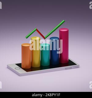 A 3d rendering of a chart on a smartphone Stock Photo