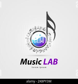 Music laboratory symbol. Creative icon with notes. Vector illustration Stock Vector