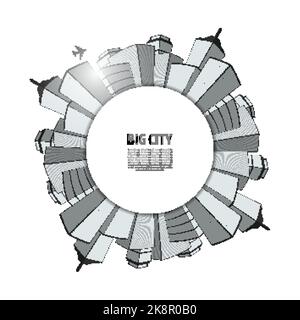 Abstract big city in circle with skyscrapers. Vector illustration Stock Vector