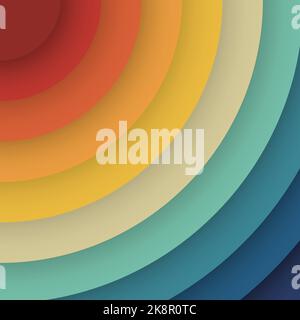 colorful abstract circular 70s retro style background, vector illustration Stock Vector