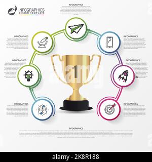 Infographic design template. Success concept with trophy. Vector illustration Stock Vector