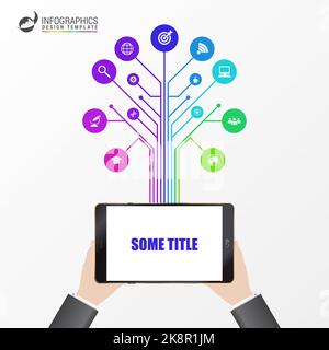 Business man using a tablet. Infographic concept. Vector illustration Stock Vector