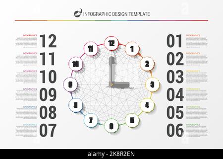 Infographic design template with clock. Business concept. Vector illustration Stock Vector