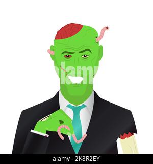 Funny green zombie in business suit. Businessman. Cartoon. Vector illustration Stock Vector