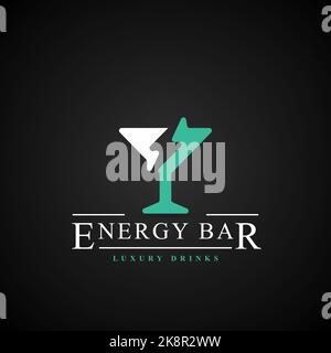 Energy bar symbol. Cocktail with lightning. Vector illustration Stock Vector