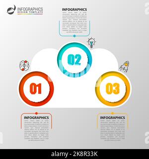 Infographic design template with 3 steps. Cloud concept. Vector illustration Stock Vector