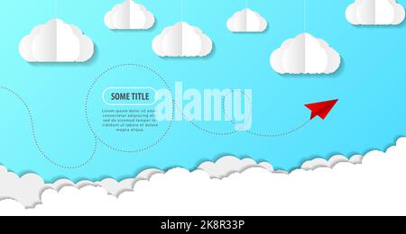 Origami clouds in paper style on sky. Banner. Vector illustration Stock Vector