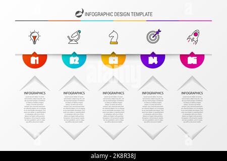 Timeline with 5 steps. Infographic design template. Vector illustration Stock Vector