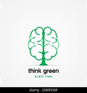 Think green symbol. Brain with tree. Vector illustration Stock Vector