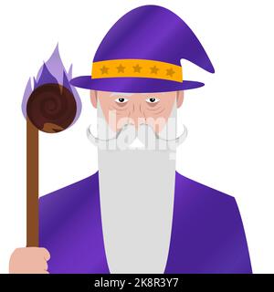 Cartoon character. Avatar symbol. Wizard. Magician. Vector illustration Stock Vector