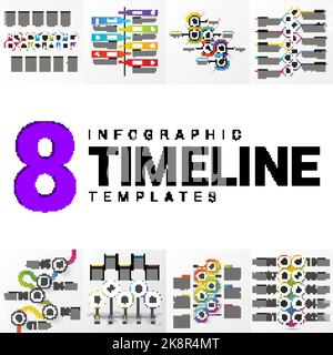 8 Infographic timeline templates. Business concept. Vector illustration Stock Vector