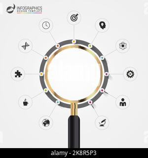 Infographic with magnifying glass. Business concept. Vector illustration Stock Vector