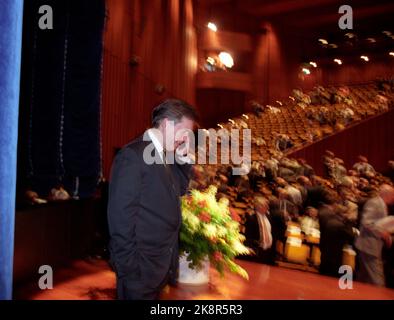 Oslo June 26, 1997. CEO Åge Korsvold at Storebrand's general meeting where the merger proposal with the credit box was voted down. Photo; Berit Roald / NTB Stock Photo