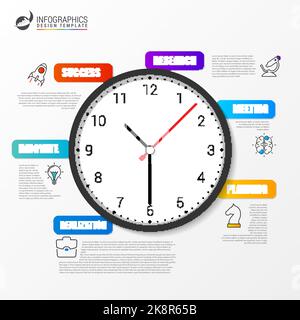 infographic design template with clock in the center. Vector illustration Stock Vector