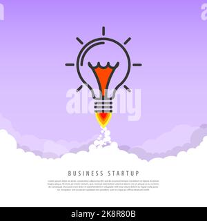 Business startup concept. Rocket in the clouds. Vector illustration Stock Vector
