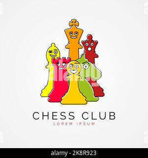 Chess pieces in funny cartoon style. Club symbol. Vector illustration Stock Vector