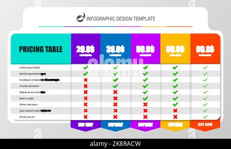 Infographic design template. Pricing table concept. Can be used for workflow layout, diagram, banner, webdesign. Vector illustration Stock Vector