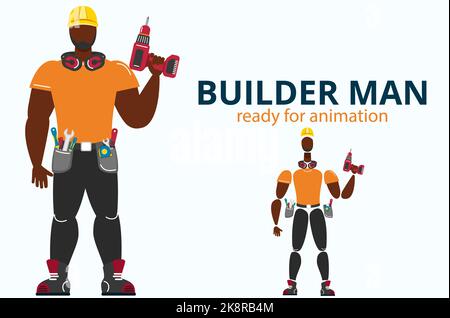 Front view of builder in uniform with screwdriver Stock Vector