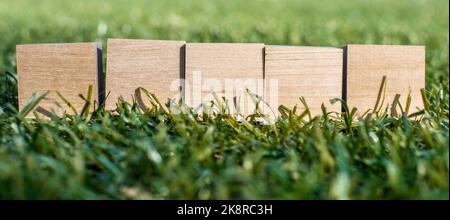 Five wooden football field cubes, mocap Stock Photo