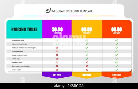 Infographic design template. Pricing table concept. Can be used for workflow layout, diagram, banner, webdesign. Vector illustration Stock Vector