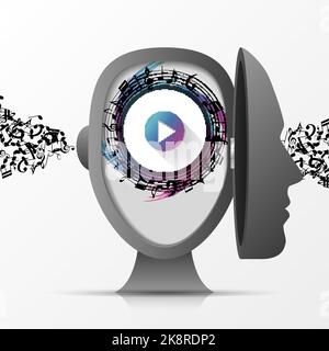Human brain. Creative mind. Music concept. Genius. Vector illustration Stock Vector