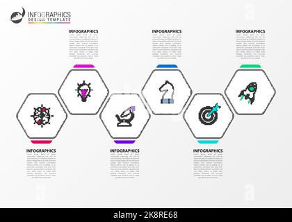 Infographic design template. Creative concept with 6 steps. Can be used for workflow layout, diagram, banner, webdesign. Vector illustration Stock Vector