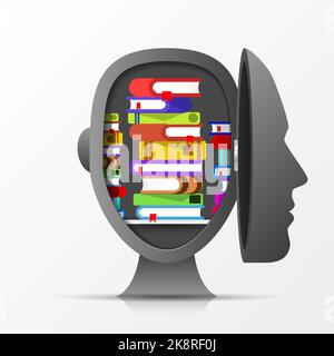 Open head with books. Creative education concept. Vector illustration Stock Vector