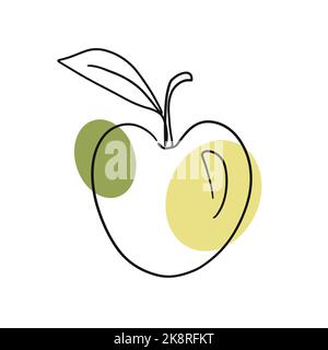 Green Apple One line organic drawing, fruit logo design Stock Vector