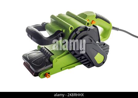 Electric sander on a white background. Electrical belt grinding machine Stock Photo