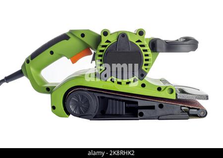 Electric sander on a white background. Electrical belt grinding machine Stock Photo