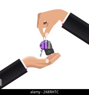 Hand giving car keys. Concept of buying or renting car. Vector illustration Stock Vector