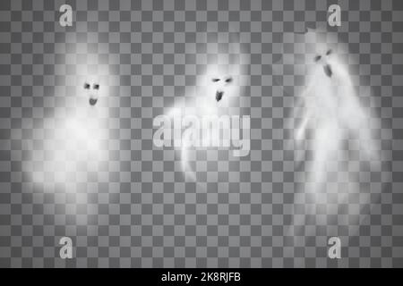 Ghostly phantom fly figures. A set of translucent isolated ghost.Vector illustration. Stock Vector