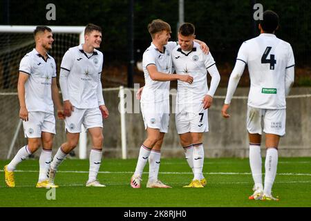 Swansea, Wales. 24 October 2022. Nathanael Ogbeta of Swansea City during  the Professional Development League game between Swansea City Under 21 and  Millwall Under 21 at the Swansea City Academy in Swansea